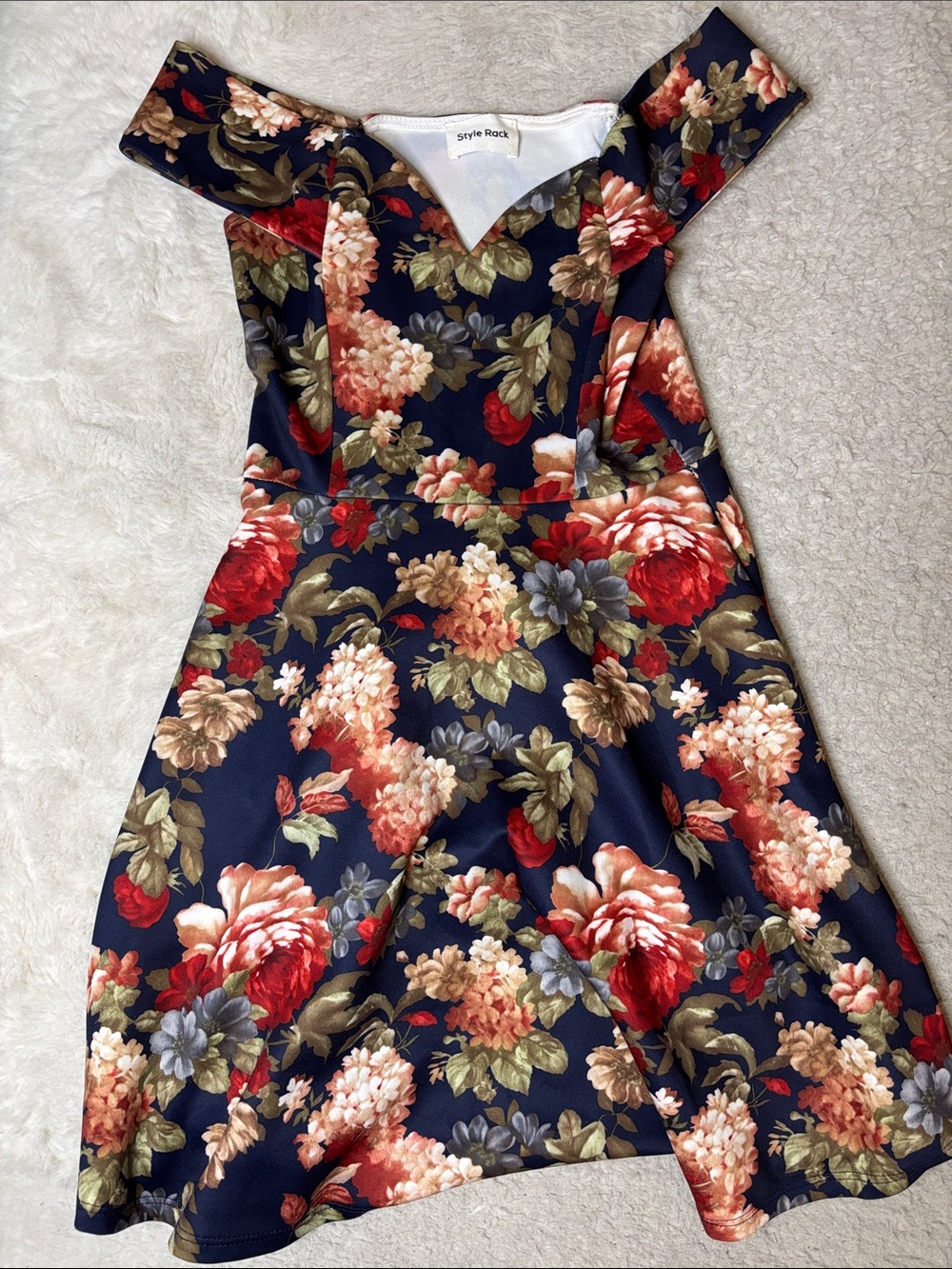 Navy Floral Off-Shoulder Fit & Flare Dress
